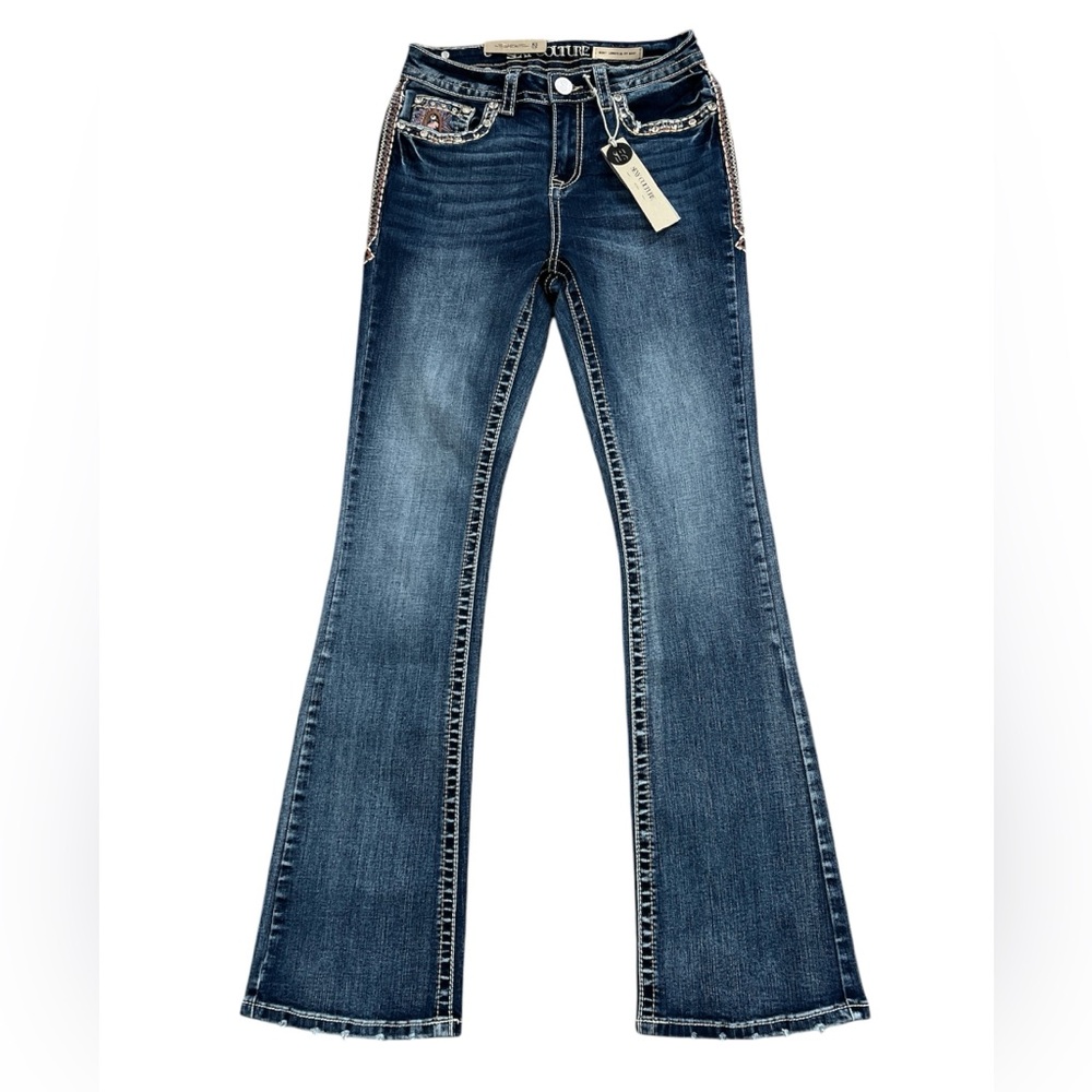 Sexy Couture Women's Rhinestone Embellished Sequin Fit Boot Jeans‎ 7 Junior NEW